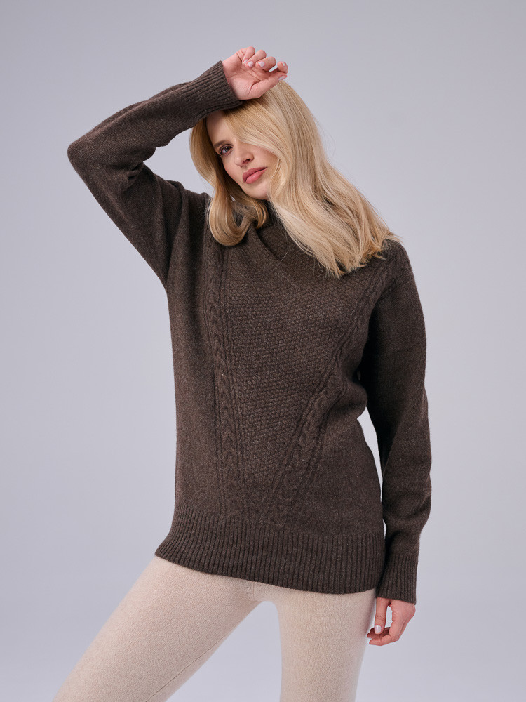 DAMEN-PULLOVER AUS SCHAFWOLLE MIT FLECHTMOTIV