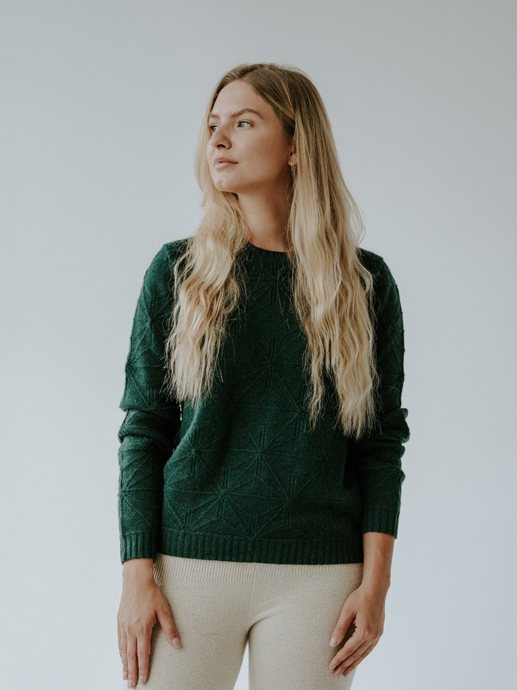 DAMEN-PULLOVER AUS YAKWOLLE MIT DEKORATIVEN STICHEN