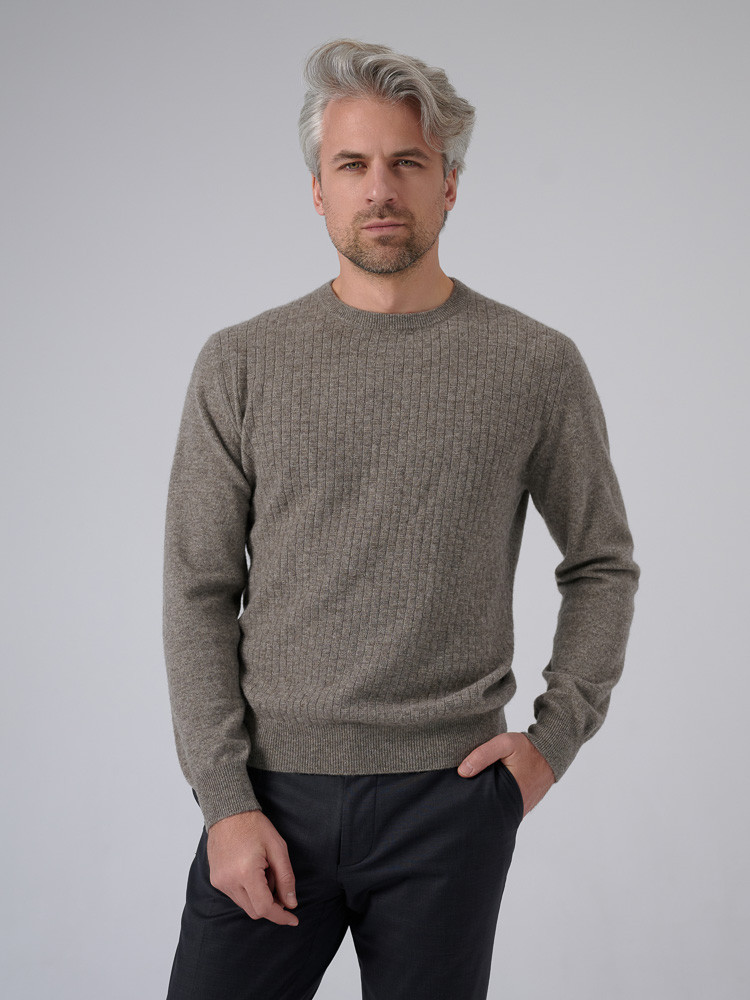 HERRENPULLOVER AUS YAKWOLLE MIT DEKORATIVER BINDUNG