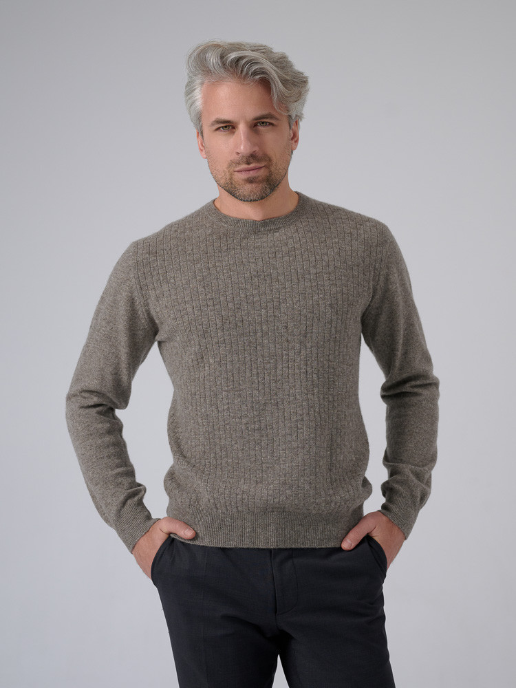HERRENPULLOVER AUS YAKWOLLE MIT DEKORATIVER BINDUNG