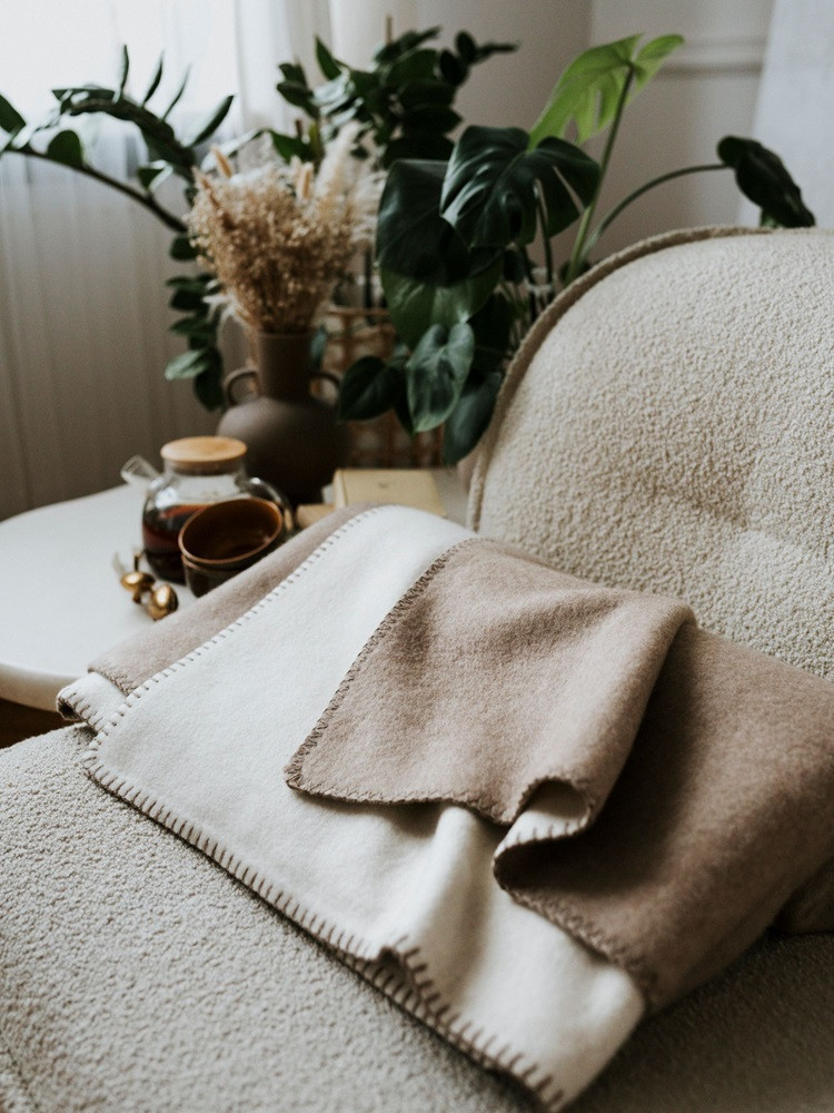 ZWEISEITIGE KASCHMIR-DECKE 100% BEIGE