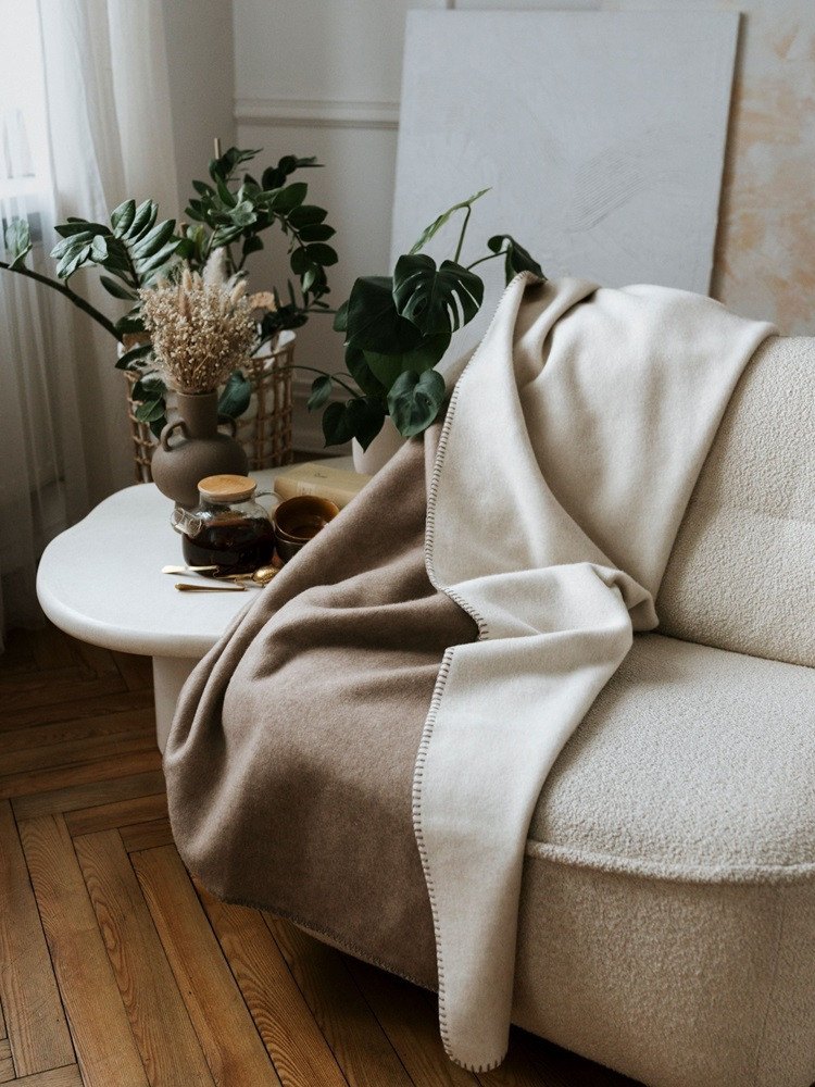 ZWEISEITIGE KASCHMIR-DECKE 100% BEIGE