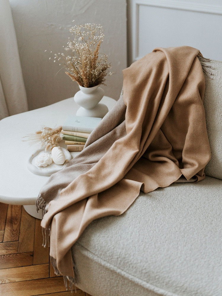 ZWEISEITIGE DECKE 100 % BABY-ALPAKA BEIGE