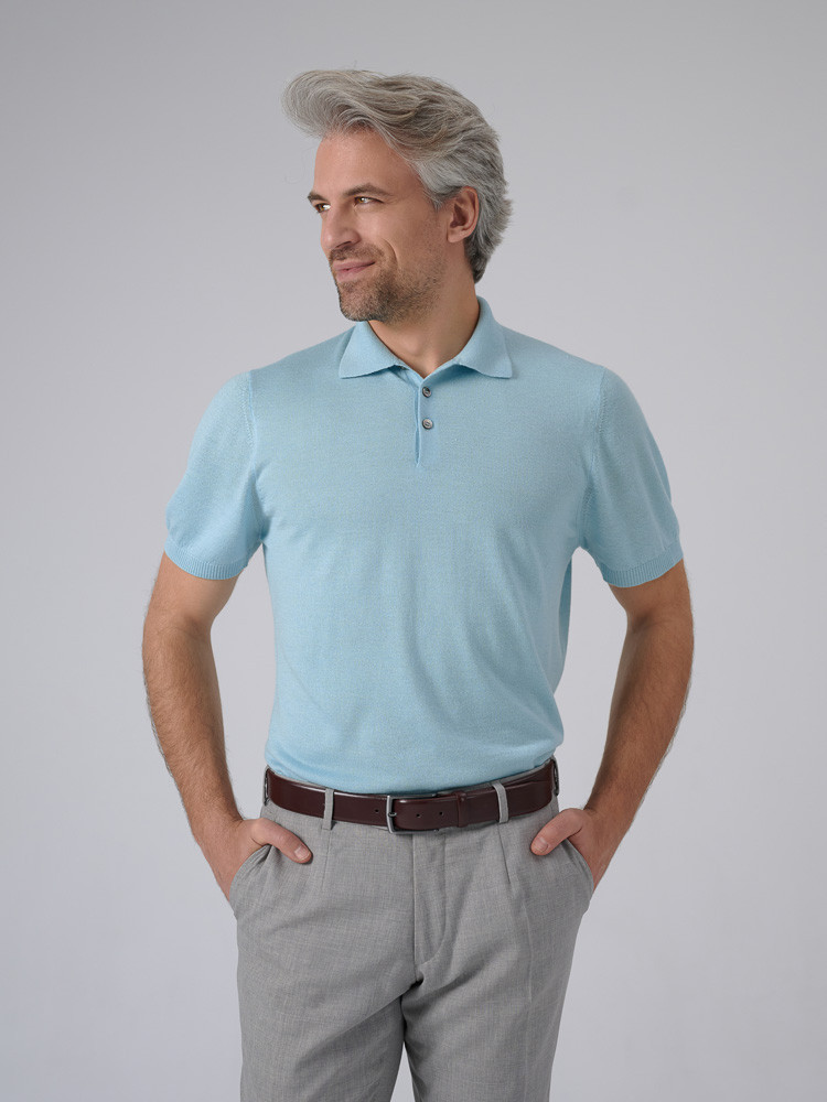 AQUA-KASCHMIR-SEIDE POLOSHIRT