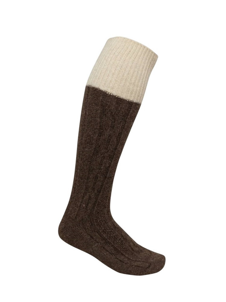 WOLL-KNIESTRÜMPFE 100% BRAUN - ECRU