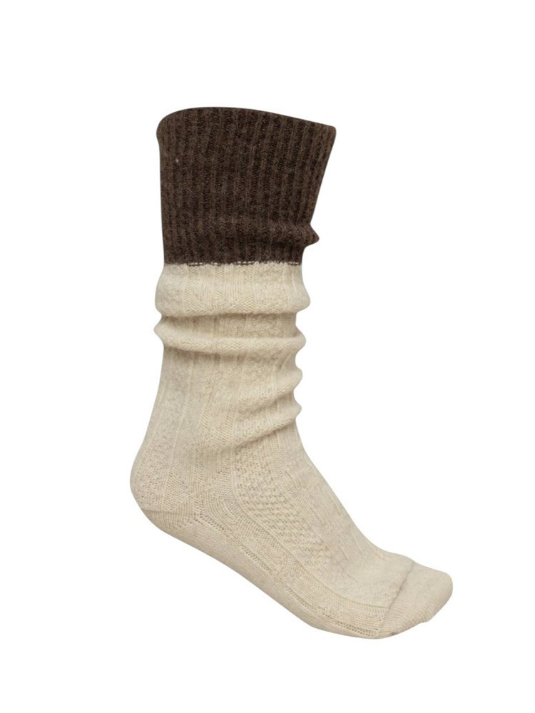 WOLL-KNIESTRÜMPFE 100% ECRU – BRAUN
