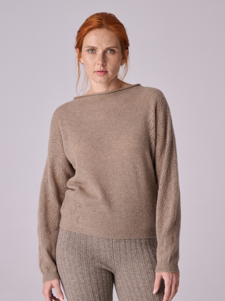 ORGANISCHER KASCHMIRPULLOVER MIT AJOURMUSTER