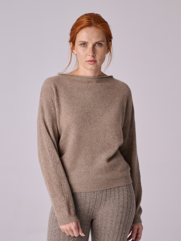 ORGANISCHER KASCHMIRPULLOVER MIT AJOURMUSTER