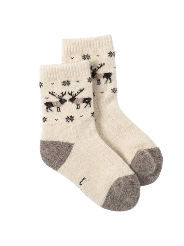 KINDERSOCKEN AUS 100 % MONGOLISCHER SCHAFWOLLE MIT RENTIERMOTIV