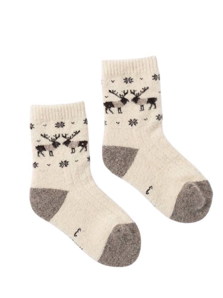 KINDERSOCKEN AUS 100 % MONGOLISCHER SCHAFWOLLE MIT RENTIERMOTIV