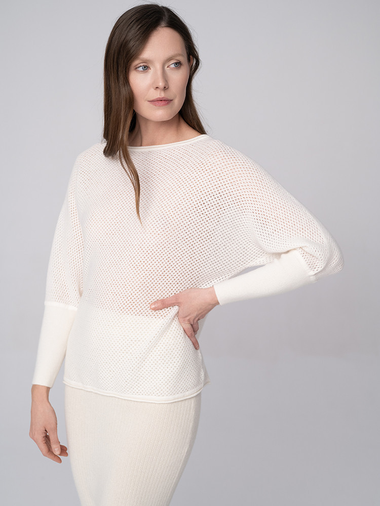 BLAUER DURCHBROCHENER PULLOVER FÜR DAMEN AUS 100% KASCHMIR