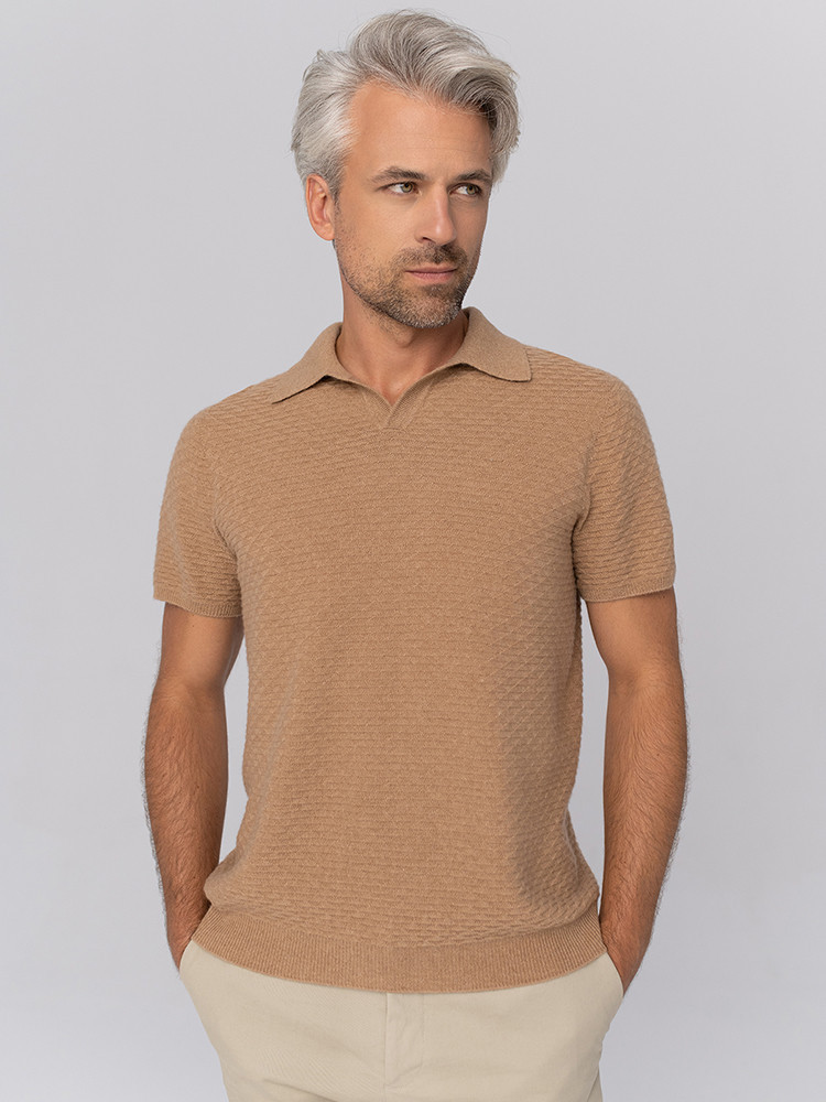 KASCHMIR-POLOSHIRT MIT DEKORATIVER STRUKTUR