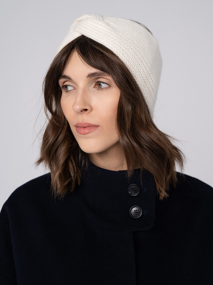 KASCHMIR-STIRNBAND MIT DEKORATIVEM STRICKMUSTER