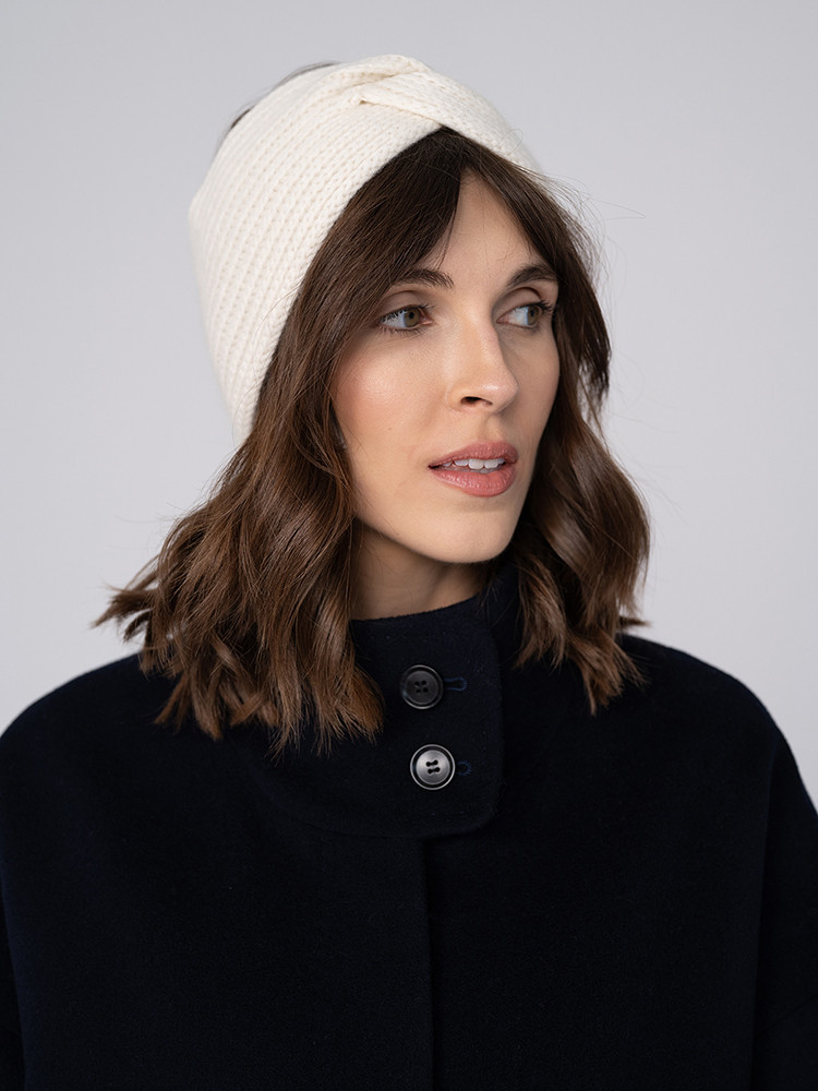KASCHMIR-STIRNBAND MIT DEKORATIVEM STRICKMUSTER